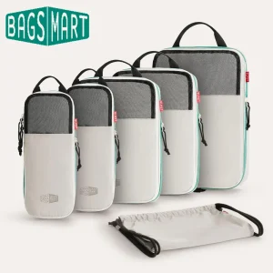 BAGSMART – Cubes d’emballage à Compression, ensemble de voyage extensible, sac de rangement, organisateur de voyage, valise de transport de bagages, 6 pièces