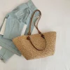 sac fourre tout tissé pour femmes, sac à bandoulière de grande capacité, sac à main tissé simple, pochette fourre tout, sac hobo chic pour voyage en plein air