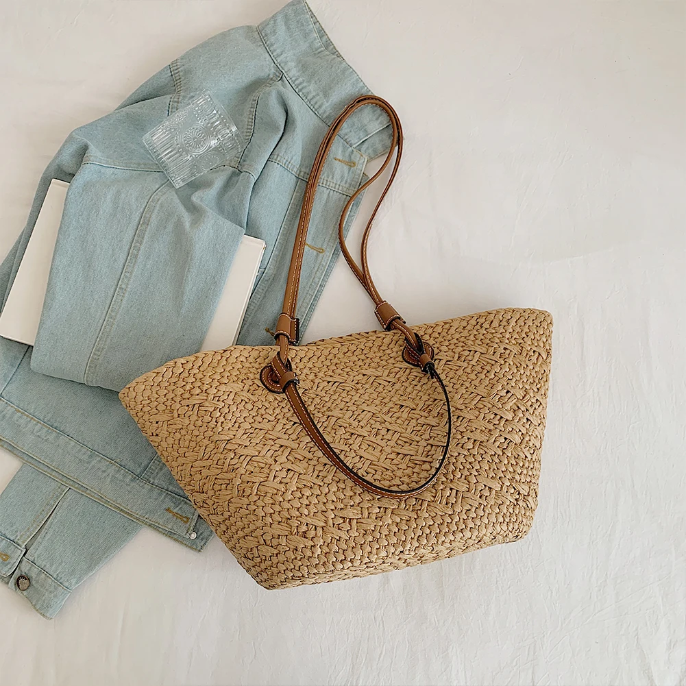 sac fourre tout tissé pour femmes, sac à bandoulière de grande capacité, sac à main tissé simple, pochette fourre tout, sac hobo chic pour voyage en plein air