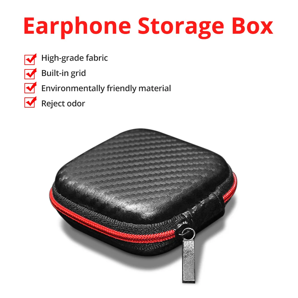 Étui de transport carré pour écouteurs, petit sac de rangement pour petit chargeur, sac portable pour stocker une clé usb et une carte sd (noir)