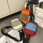 Sac de poitrine carré pour hommes, sac à bandoulière de sport de Style coréen avec fermeture éclair, grande capacité d&rsquo;épissure de couleur, sac à bandoulière en Nylon pour hommes/femmes