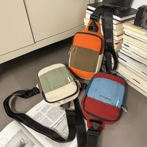 Sac de poitrine carré pour hommes, sac à bandoulière de sport de Style coréen avec fermeture éclair, grande capacité d&rsquo;épissure de couleur, sac à bandoulière en Nylon pour hommes/femmes