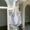 sac à bandoulière rayé pour femmes, polyvalent, élégant, simple avec poignées de rembourrage, sacs de voyage de grande capacité