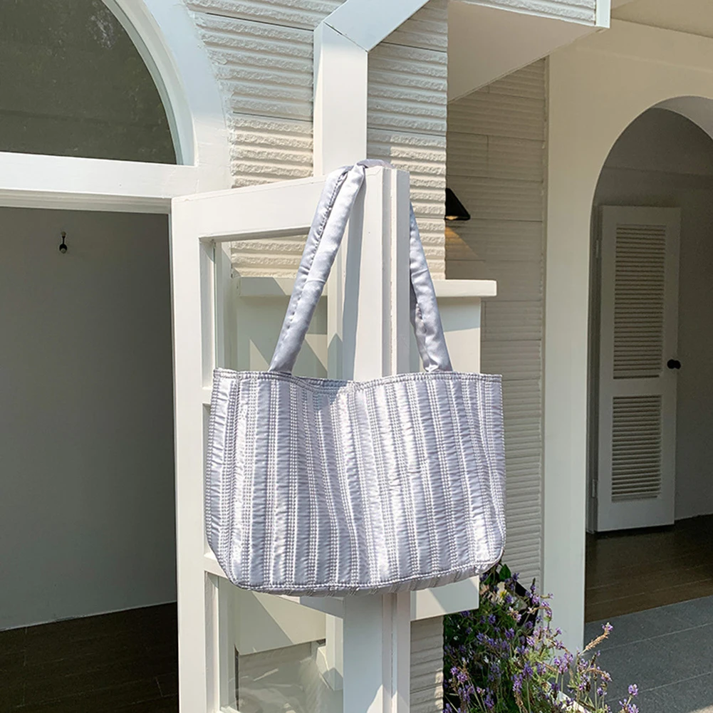sac à bandoulière rayé pour femmes, polyvalent, élégant, simple avec poignées de rembourrage, sacs de voyage de grande capacité