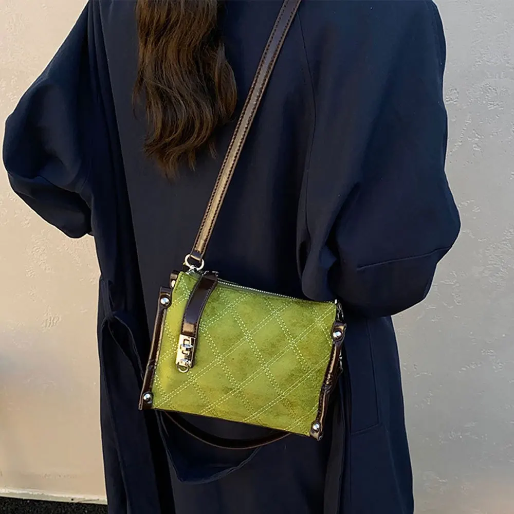 sac à main rétro en daim à la mode, sac à bandoulière matelassé en grille, petit sac carré décontracté et simple pour femmes