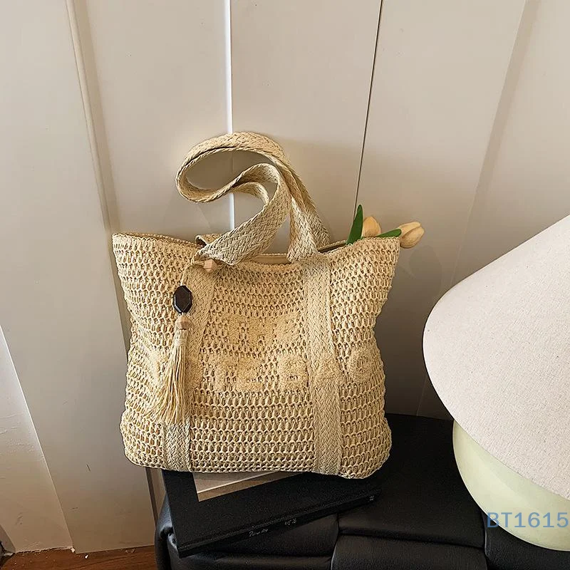 fourre tout à la mode de grande capacité, sac à bandoulière tissé de style français rétro, parfait pour les vacances ou les cadeaux de plage d'été pour dames
