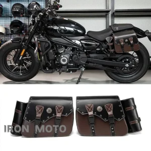Une paire de sacoches de moto rétro marron en cuir PU, sacoches latérales, sac de selle de motocycliste, accessoires de moto
