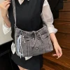 sac cartable décontracté multifonction grande capacité pour femmes, sacoche vintage en denim, sangle réglable, fourre tout à bandoulière