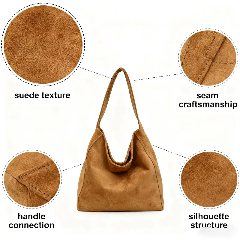 Sacs Hobo minimalistes en daim en plusieurs couleurs, fourre-tout décontracté de grande capacité pour une utilisation quotidienne et en voyage pour femmes