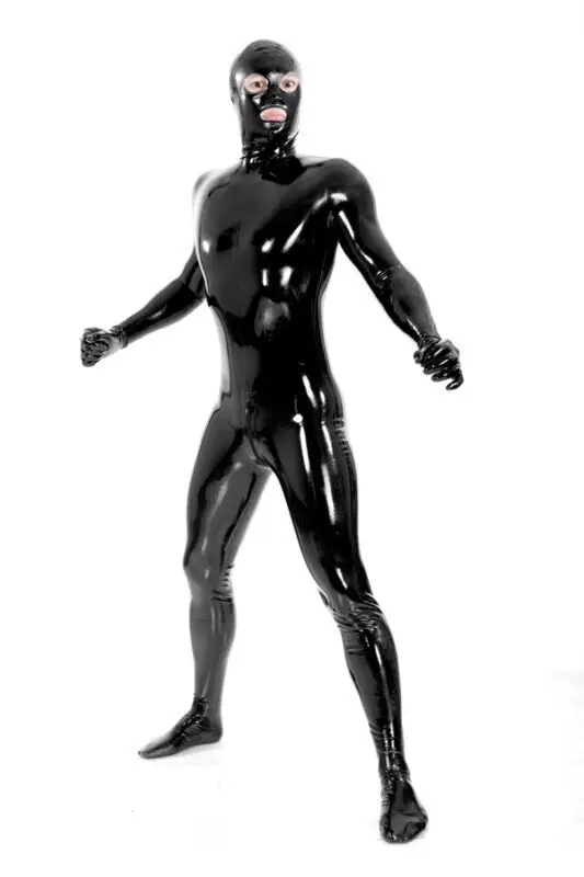 Beau costume noir en caoutchouc Latex, combinaison Catsuit avec masque, taille S-XXL Beau costume noir en caoutchouc Latex, combinaison Catsuit avec masque, taille S-XXL
