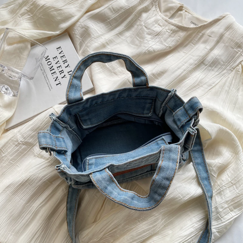 1 sac à main en denim de couleur unie pour femme, sac à bandoulière adapté aux filles, aux dames, aux étudiants, aux reculistes et aux ouvriers à col blanc