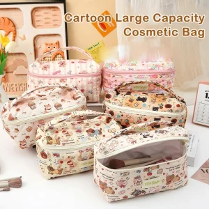 Sac de maquillage matelassé à motif d’animal de dessin animé, sac à main Portable de grande capacité pour femmes, rangement de produits de toilette cosmétiques, sac à main à fermeture éclair Sac de maquillage matelassé à motif d’animal de dessin animé, sac à main Portable de grande capacité pour femmes, rangement de produits de toilette cosmétiques, sac à main à fermeture éclair
