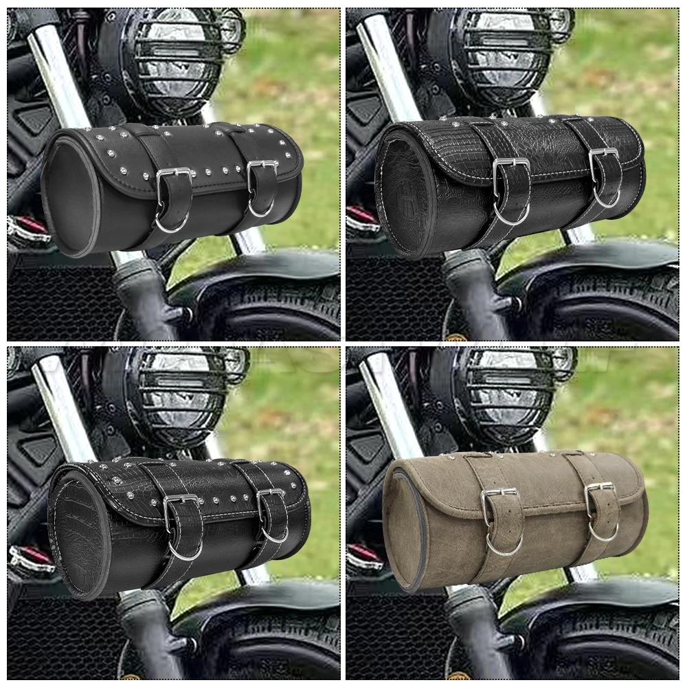 sac de selle étanche en cuir pu, rangement de bagages multifonctionnel, barre de guidon de moto, sac suspendu de selle avant, accessoires