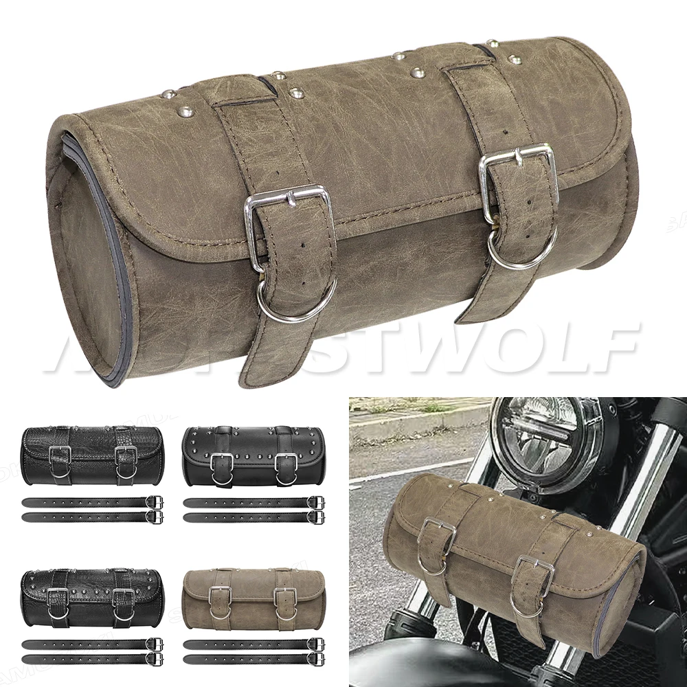 Sac de selle étanche en cuir Pu, rangement de bagages multifonctionnel, barre de guidon de moto, sac suspendu de selle avant, accessoires Sac de selle étanche en cuir Pu, rangement de bagages multifonctionnel, barre de guidon de moto, sac suspendu de selle avant, accessoires