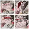 sac de maquillage matelassé à fleurs, grand sac à cosmétiques mignon, coquette, pochette de maquillage de voyage, sac de rangement de toilette esthétique portable à fermeture éclair