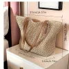 [chic handbag] sac à main tissé beige de grande capacité | sac à main chic en paille avec poignées marron, fermeture à glissière et doublure en polyester