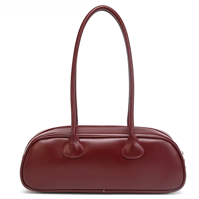 sac à main boston de bowling à bandoulière de créateur de pain français rouge pour femmes, cuir pu, sac à bandoulière élégant de style européen de banlieue