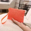 pochette en paille tissée faite à la main pour femme, porte monnaie pour fille, portefeuille de plage, sac à poignet solide, frais et doux, mode pour femme