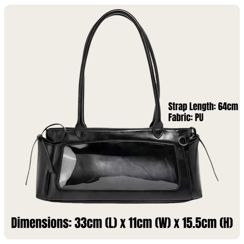 sac à bandoulière en forme de baguette, style y2k, tendance, matériau pu brillant, grande capacité, transparent, affichage simple face