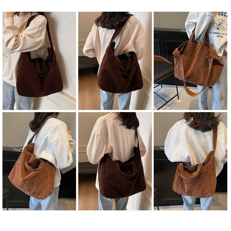 sacs fourre tout vintage en daim pour femmes, grand sac à bandoulière initié, sac à livres étudiant coréen, sacs à main, nouvelle mode, 2025