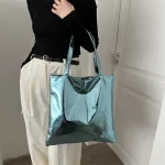 Sacs fourre-tout brillants pour femmes, pochette de Shopping de grande capacité, sacs à main en cuir PU brillant décontracté, sac à bandoulière pour filles