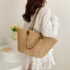 sac fourre tout tissé pour femmes, sac à bandoulière de grande capacité, sac à main tissé simple, pochette fourre tout, sac hobo chic pour voyage en plein air