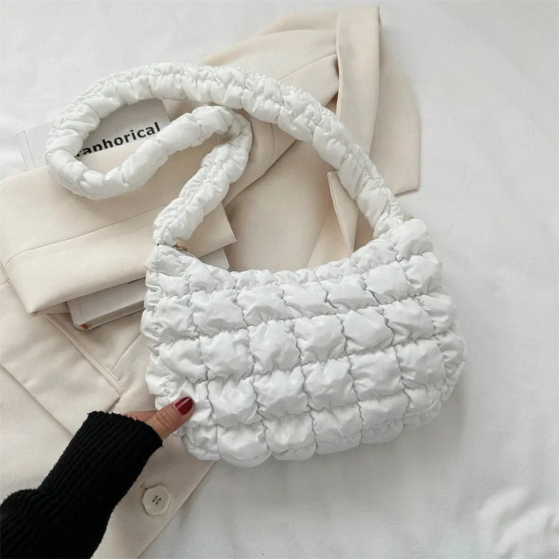 quilted pleated shoulder bags for women padded bag nylon handbags bucket purse cloud bubbles hobo puffer nylon tote bag bolsas