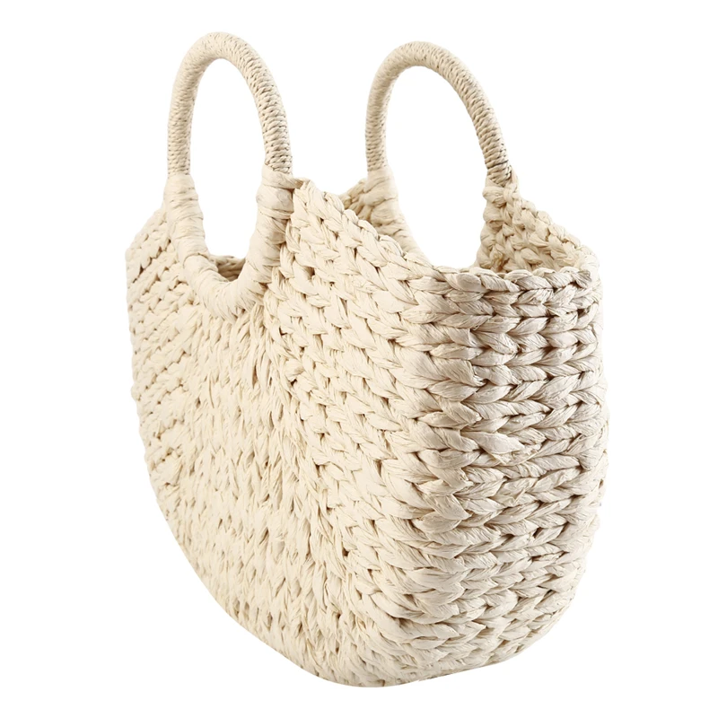 sac à main demi rond en rotin pour femmes, sac tissé en paille, fourre tout de voyage décontracté, grande capacité, mode féminine, wunicef