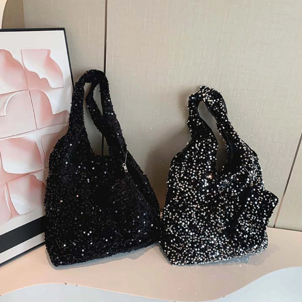 sac fourre tout pour femmes, sac à bandoulière à paillettes, sac hobo tendance de luxe de styliste, sac à main ample sous les bras pour le travail, les voyages et le shopping