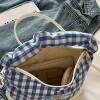 sac à boulettes à carreaux en dentelle avec nœud doux, pochette sous les bras française, fourre tout, petit sac à bandoulière polyvalent et mignon en toile douce