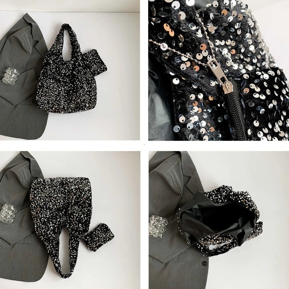 sac fourre tout pour femmes, sac à bandoulière à paillettes, sac hobo tendance de luxe de styliste, sac à main ample sous les bras pour le travail, les voyages et le shopping