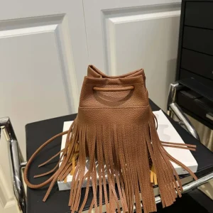 Sac seau à pompons élégant rétro, grande capacité, sac en PU avec cordon de serrage, bouton magnétique, Texture kaki, pochette à bandoulière pour Shopping Sac seau à pompons élégant rétro, grande capacité, sac en PU avec cordon de serrage, bouton magnétique, Texture kaki, pochette à bandoulière pour Shopping