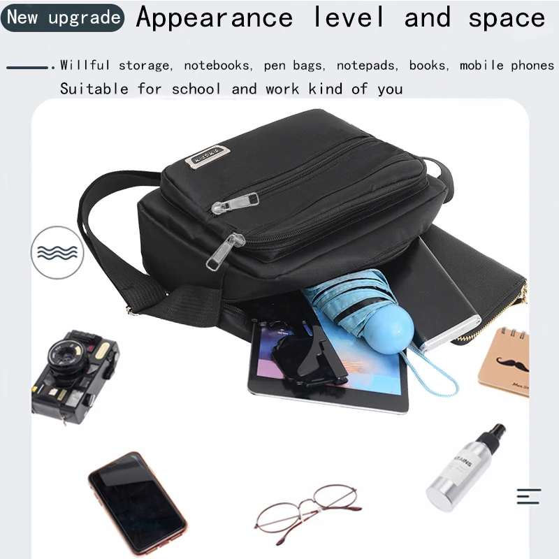 sac d'affaires pour hommes avec deux poches, peut être porté à bandoulière ou au dessus de l'épaule, adapté aux voyages d'affaires.