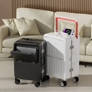 Bagage de 24 pouces avec cadre en aluminium, tige de traction large et ouverture avant, ainsi que une valise de voyage de 20 pouces de grande valeur (pull r