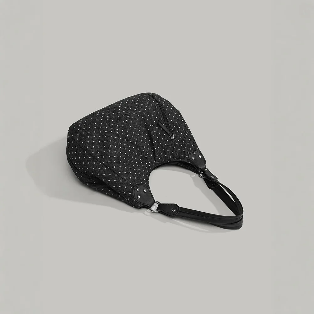sac fourre tout rétro à pois pour femmes, sac à bandoulière de grande capacité, sac à main polyvalent à la mode de style coréen, matériau en toile