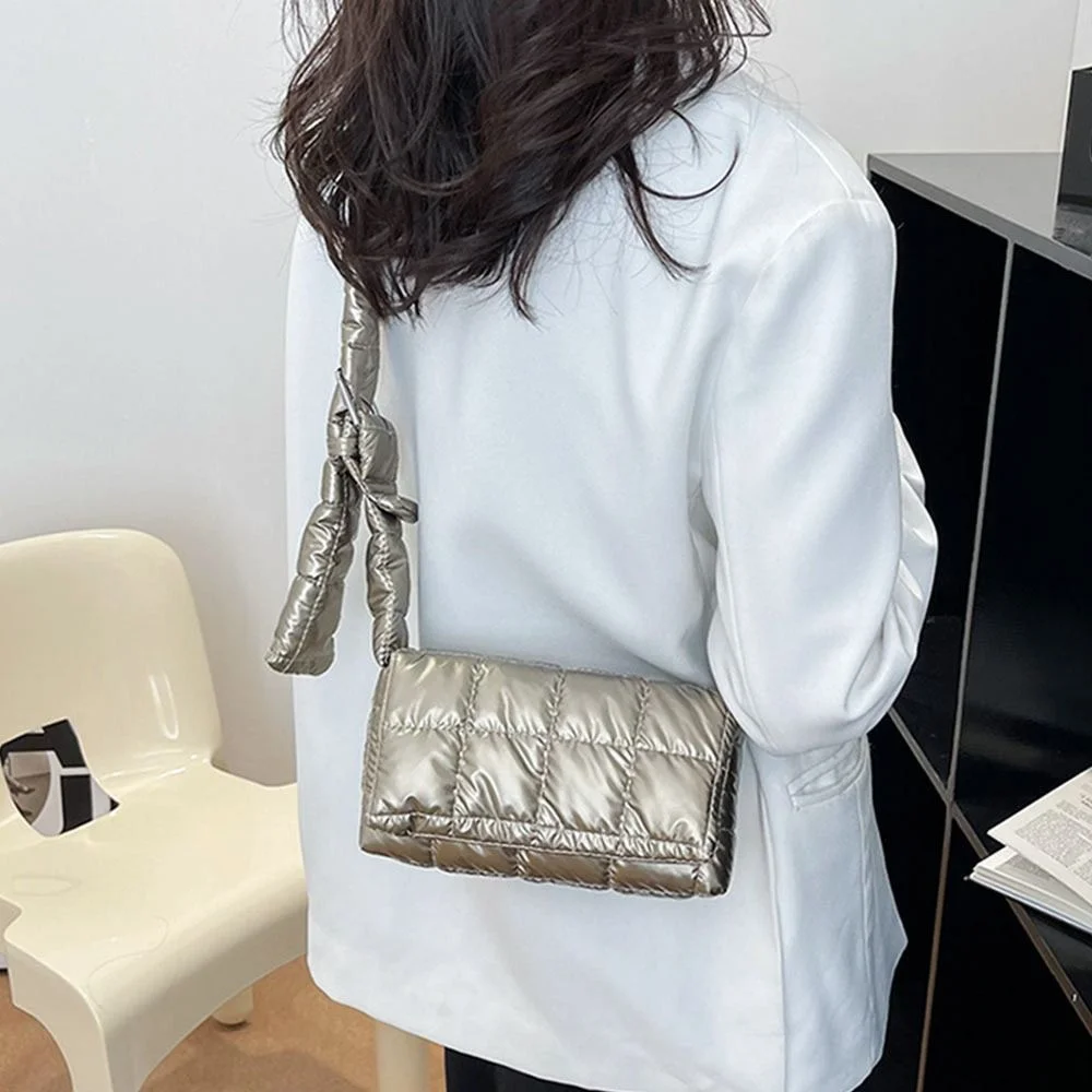 sac fourre tout matelassé pour femmes, fourre tout léger et chaud en coton rembourré à carreaux, sacs à bandoulière sous les bras, sacs à main gonflés, hiver