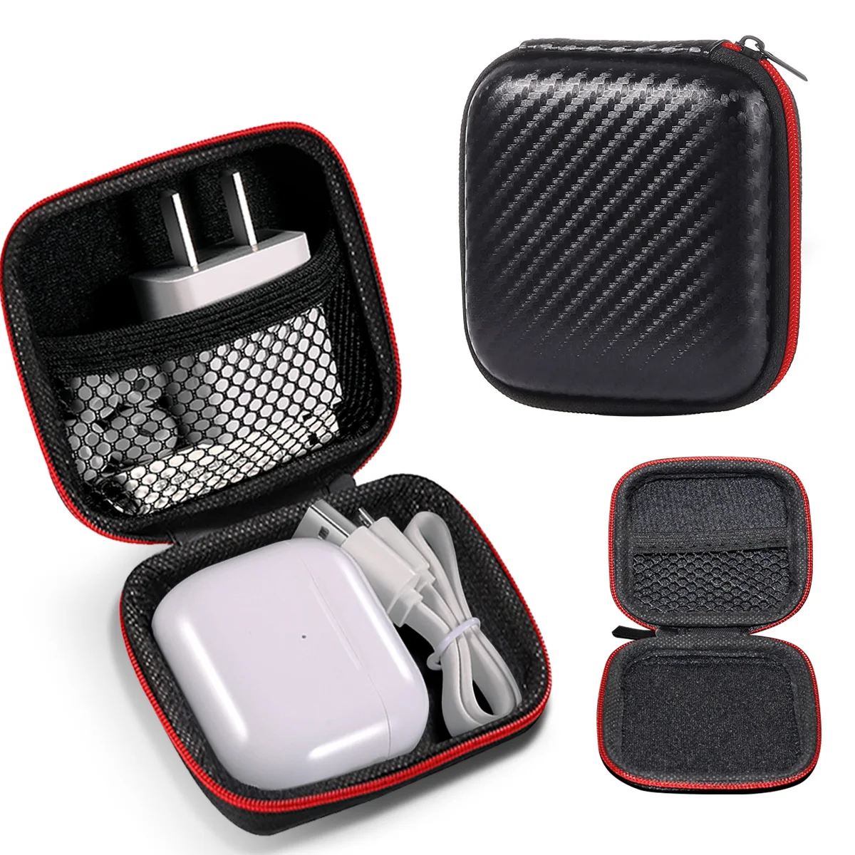 Étui de transport carré pour écouteurs, petit sac de rangement pour petit chargeur, sac portable pour stocker une clé USB et une carte SD (noir) Étui de transport carré pour écouteurs, petit sac de rangement pour petit chargeur, sac portable pour stocker une clé USB et une carte SD (noir)