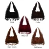 sac hobo à franges en faux daim, sac hobo à pompon de couleur unie, sac à bandoulière ample à grand nœud, léger pour filles et femmes, cadeaux d'anniversaire