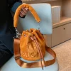 sacs seau en peluche pour femmes, sac à main de luxe de styliste, mode lettre imprimée, haute qualité, mignon, sac à bandoulière, nouvelle collection 2025