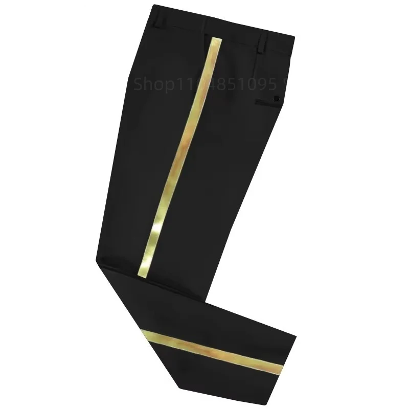 pantalon de costume noir pour hommes, garniture en cuir doré, décontracté, formel, pour le bureau, élastique, droit, formel, xs 6xl