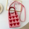 mini sac carré tricoté géométrique de style coréen, sac à main de shopping tissé à la mode, sac à bandoulière pour téléphone de dessin animé mignon