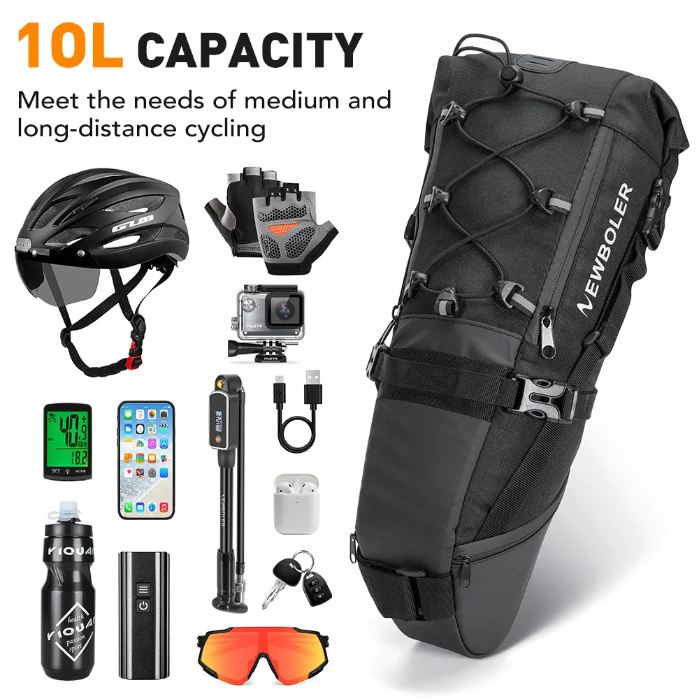 newboler sac de selle de vélo étanche vtt vélo de route 10l grande capacité sac de cyclisme pliable queue arrière sac coffre accessoires
