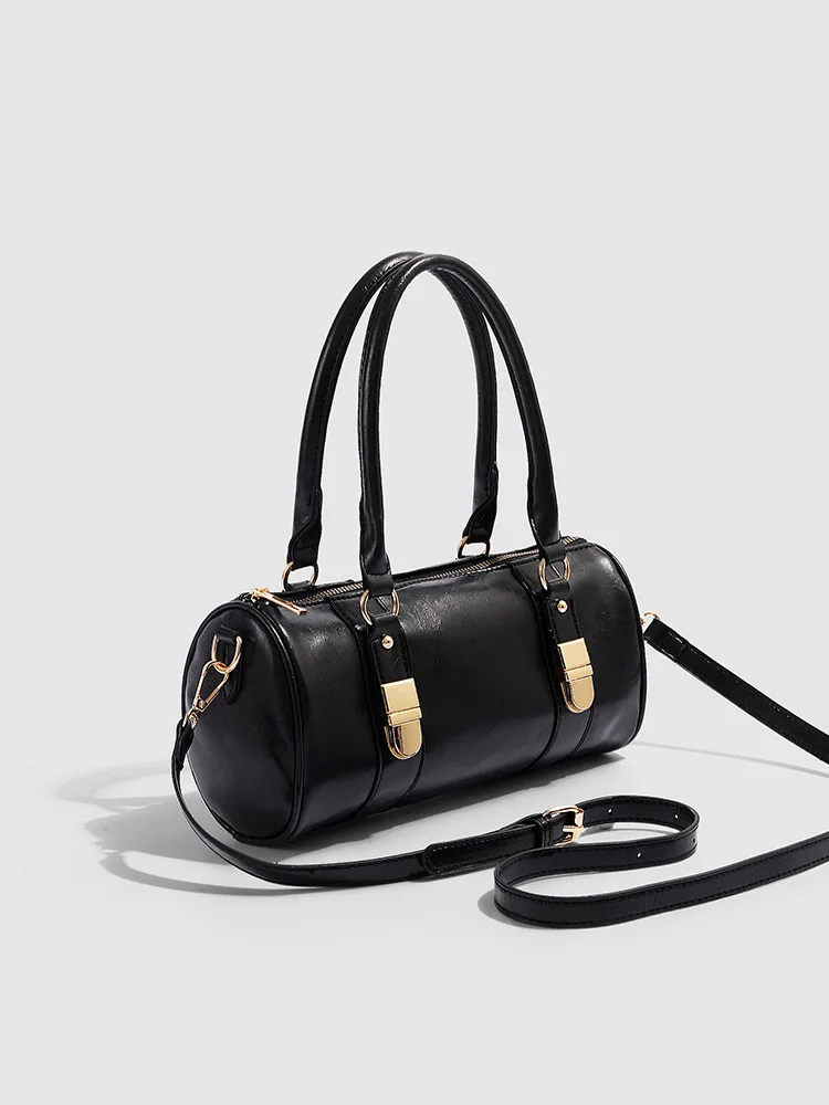 sac à main rétro pour femmes, sac à pain français de banlieue, sac à bandoulière boston bowling, sac cylindrique moyen de style frais et doux, 2025