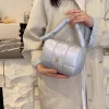 sac matelassé à grille plissée en nylon, organisateur de cosmétiques portatif léger, grande capacité, pochette fourre tout gonflée anti éclaboussures d'eau
