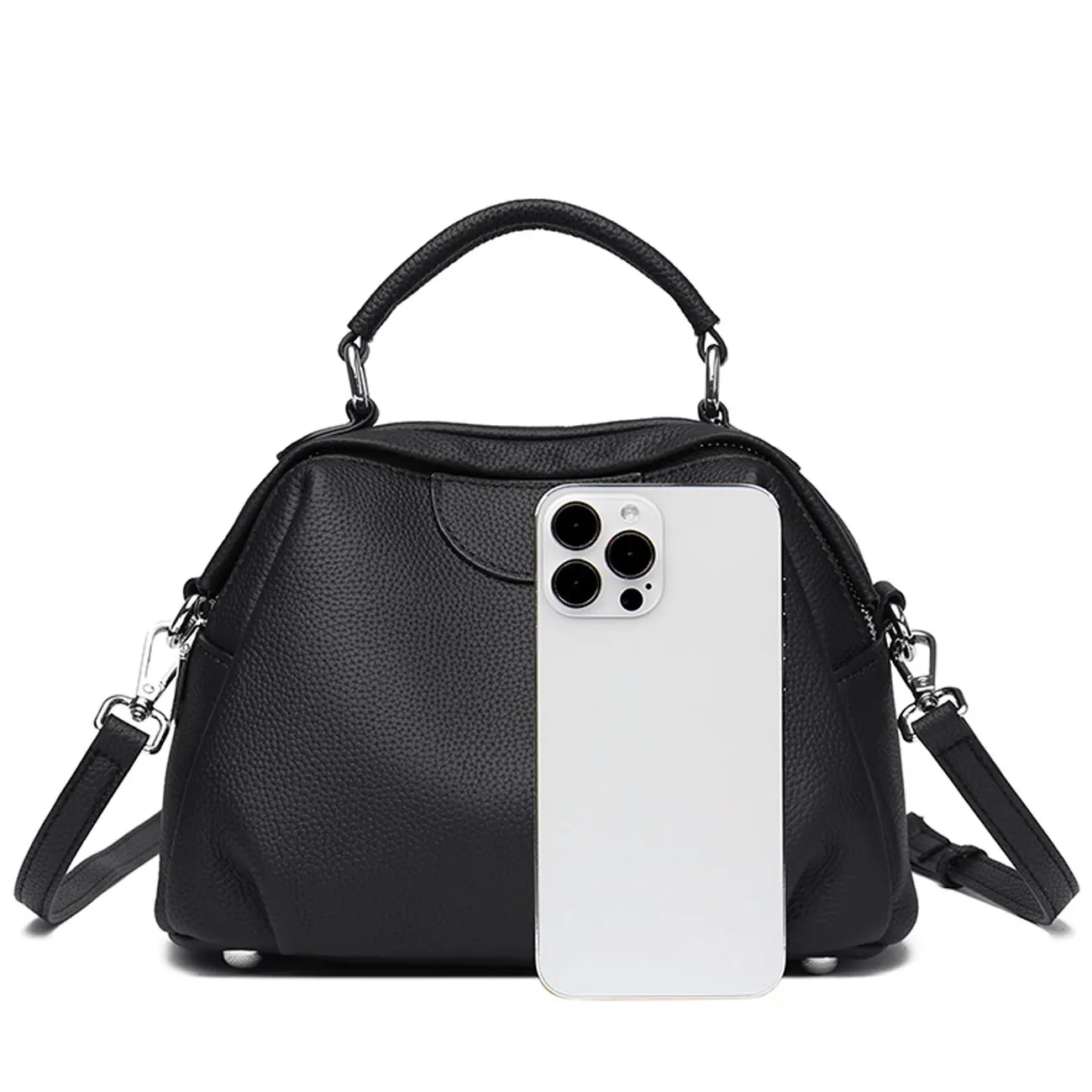 sac à main portable kaki pour femmes, sac hobo en cuir véritable, motif litchi, minimaliste, classique, poignée supérieure, bandoulière