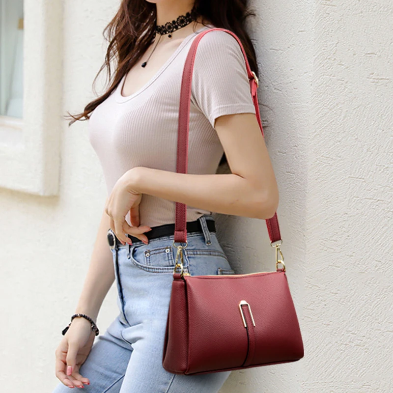 sacs à main de luxe en cuir souple pour femme, sacoche de styliste à bandoulière de grande capacité, marque à la mode