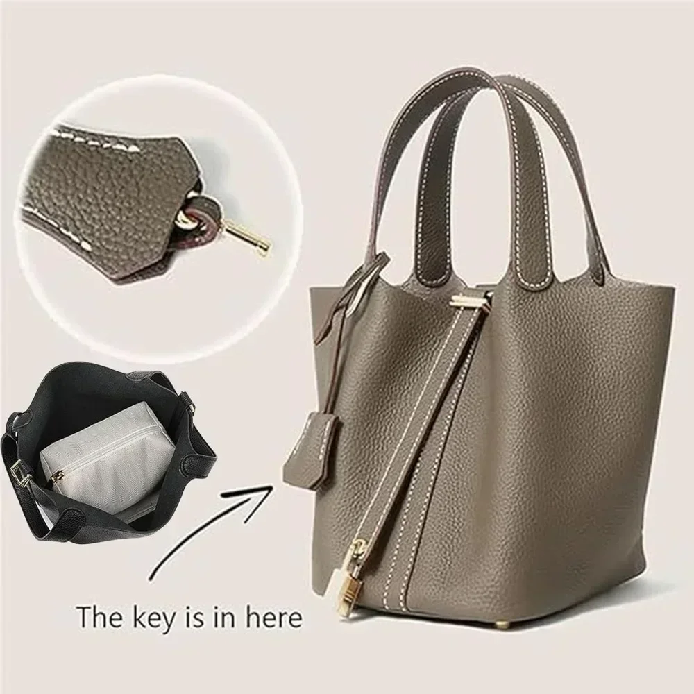 Sac seau classique, sac à main à la mode, sac de maquillage intégré, nouveau sac pour femmes tendance et polyvalent, sac de transport Sac seau classique, sac à main à la mode, sac de maquillage intégré, nouveau sac pour femmes tendance et polyvalent, sac de transport