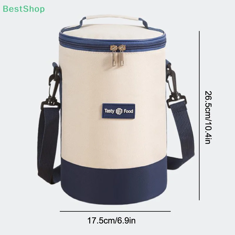 ♥ ♥ ♥ le sac isolé cylindrique a des bretelles, le sac rond multicouche de boîte à déjeuner, le sac à bento portatif et à bandoulière