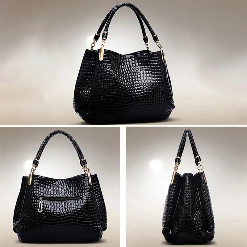 sac à main grande capacité pour femmes, fourre tout pour les déplacements quotidiens, sac à bandoulière imprimé crocodile, visage brillant, shopping