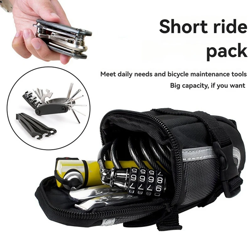 y67a sac de selle de vélo sac de siège à sangle réfléchissant et étanche pour les essentiels du cyclisme, le rangement du siège de vélo